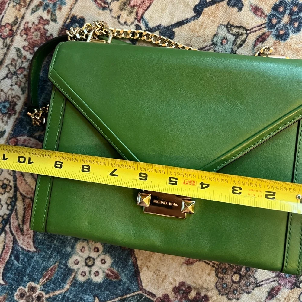 Michael Kors Vibrant Green Leather & Gold Accent Whitney Shoulder Bag, EUC - Picture 7 of 10
